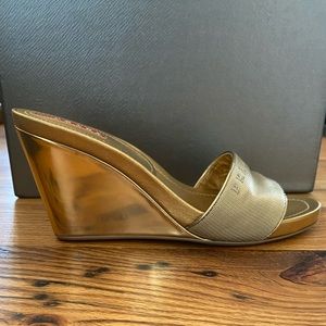 Authentic Gold Prada Wedge Sandal